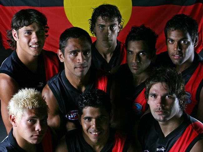 Paddy Ryder (back left) with Essendon’s Indigenous players Nathan Lovett-Murray, Courtenay Dempsey, Andrew Lovett, Dean Dick, Leroy Jetta, Alwyn Davey and Richard Cole.