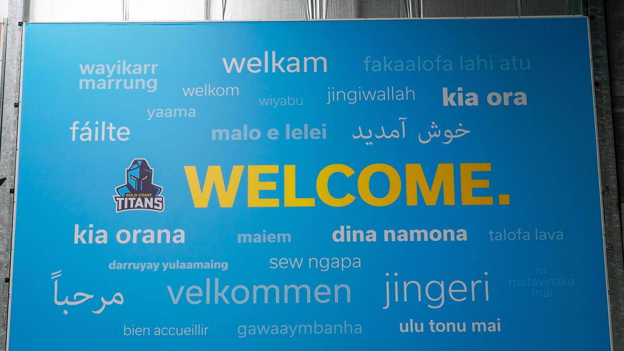 Des Hasler's new multicultural welcome sign at the Titans