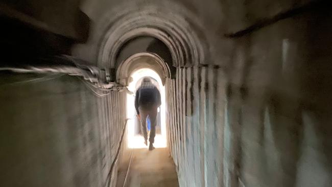 Part of a tunnel that leads into what Israeli military officials say is a Hamas intelligence hub underneath UNRWA HQ. Picture: Dov Lieber/WSJ