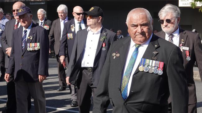 The Coffs Harbour march approaches the cenotaph. Picture: Chris Knight