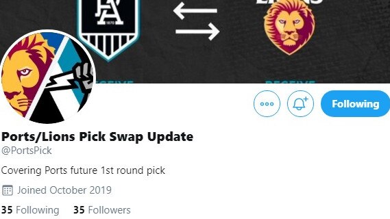 A Twitter page has appeared after Port Adelaide and Brisbane Lions finalise deal on a pick swap.