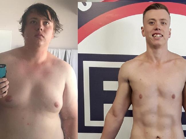 Sam before and after his dramatic weight loss.