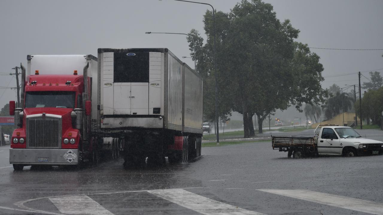 Widespread surface flooding has impacted parts of Ingham on Tuesday, with the flooding Seymour River cutting the Bruce Highway to the north of the Hinchinbrook town. Picture: Cameron Bates