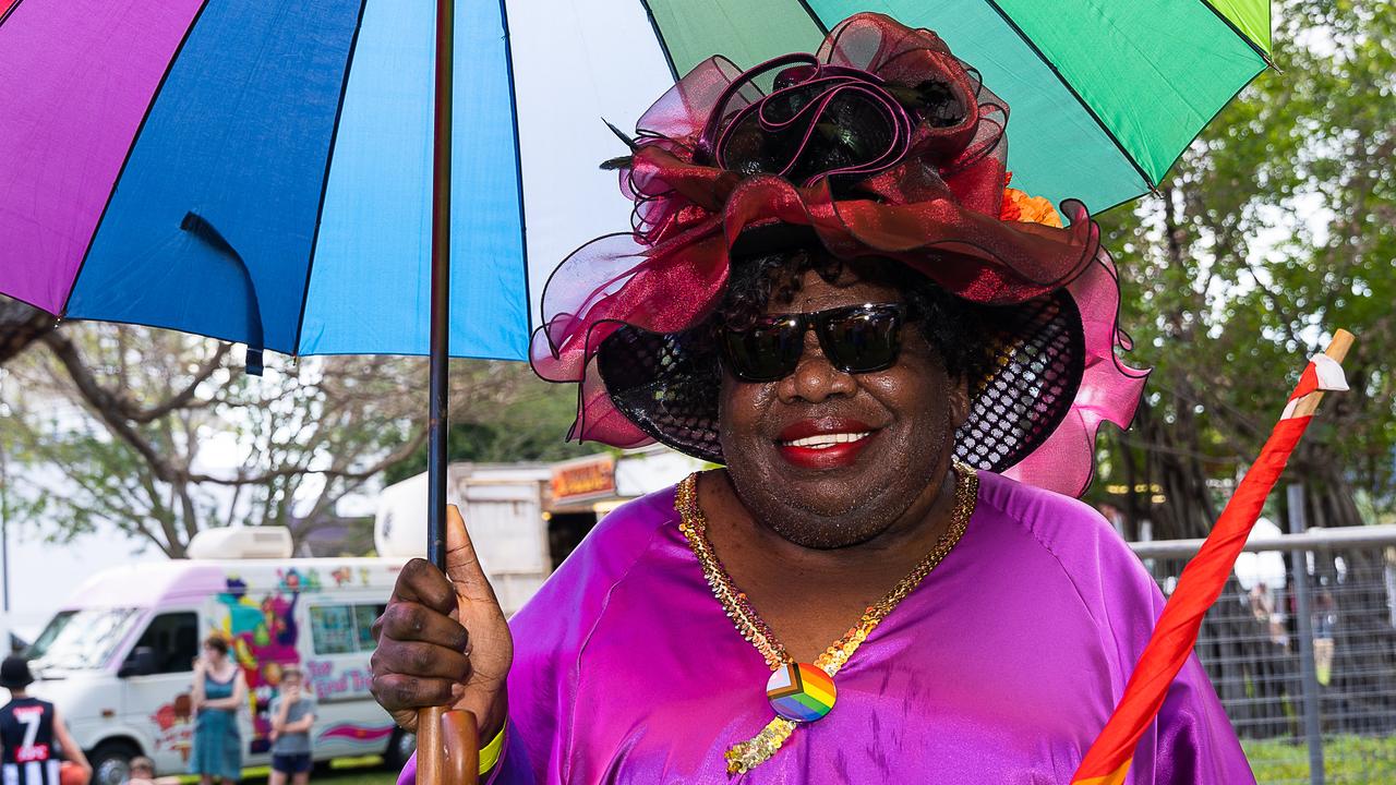 Crystal Love, a mentor to the sistergirl community of the Tiwi Island at the Top End Pride march for 2023. Picture: Pema Tamang Pakhrin