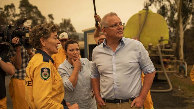 Prime Minister Scott Morrison and wife Jenny visit Cobargo, NSW on Thursday. Picture: Sean Davey.