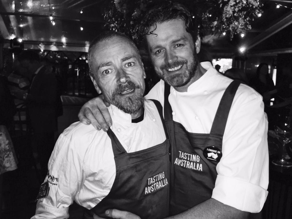 MasterChef judge Jock Zonfrillo (right) with chef Simon Bryant. Picture: Channel Ten