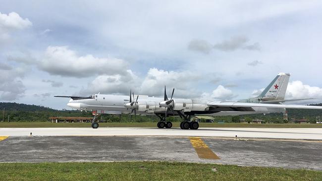 A Russian Tu-95 bomber arrives on Indonesia’s Biak Island in December 2017. Picture: Russian Defence Ministry