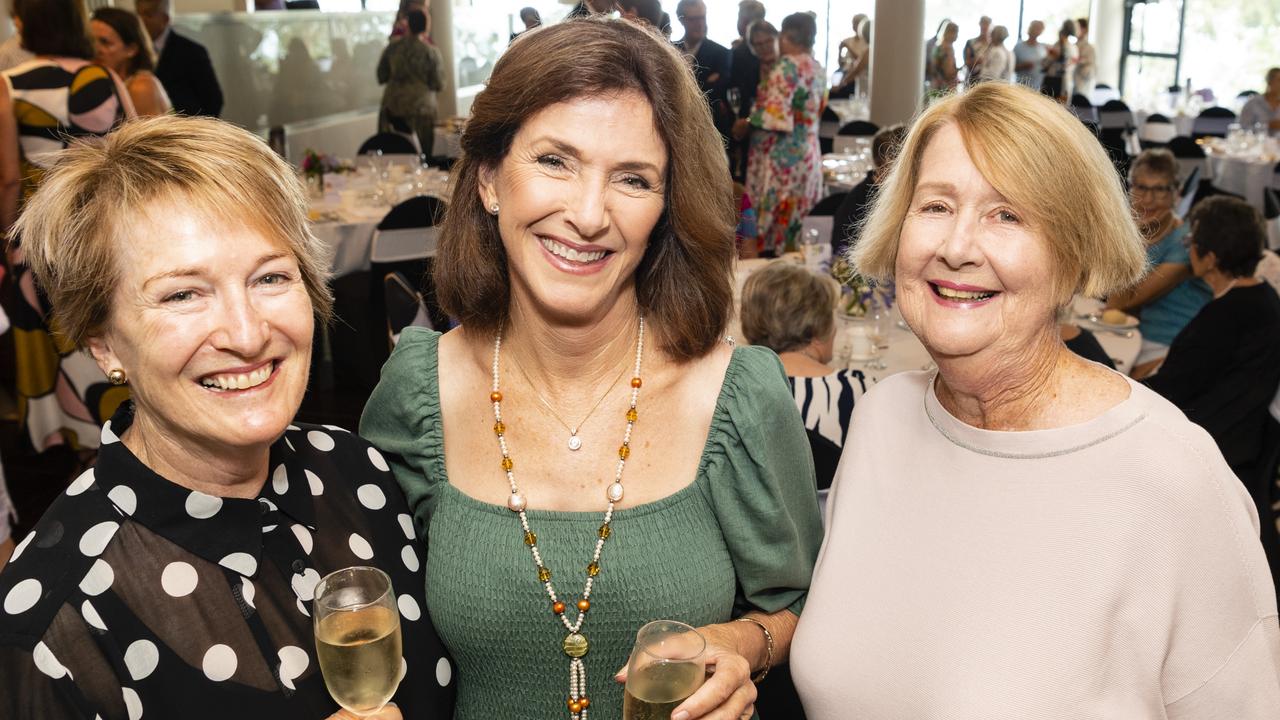 At the International Women's Day luncheon are (from left) Roz Brownlie, Coralie Schutt and Lyn Ziesemer presented by Zonta Club of Toowoomba Area at Picnic Point, Friday, March 4, 2022. Picture: Kevin Farmer