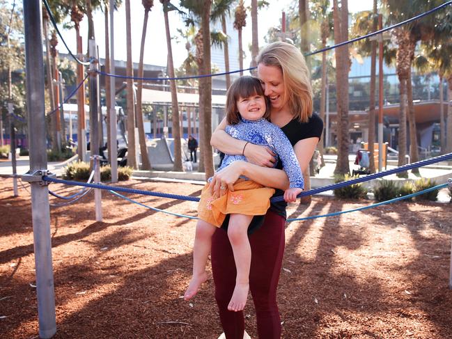 Kirsty Bonser and daughter Willa at Tumbalong Park in Darling Harbour. Picture: Sam Ruttyn