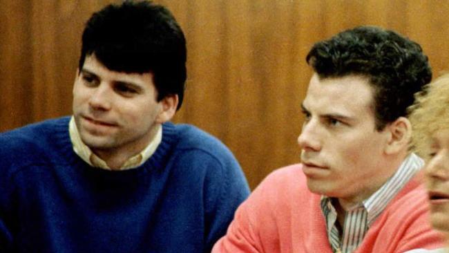 This 1992 file photo shows double murder defendants Erik (R) and Lyle Menendez (L) during a court appearance.