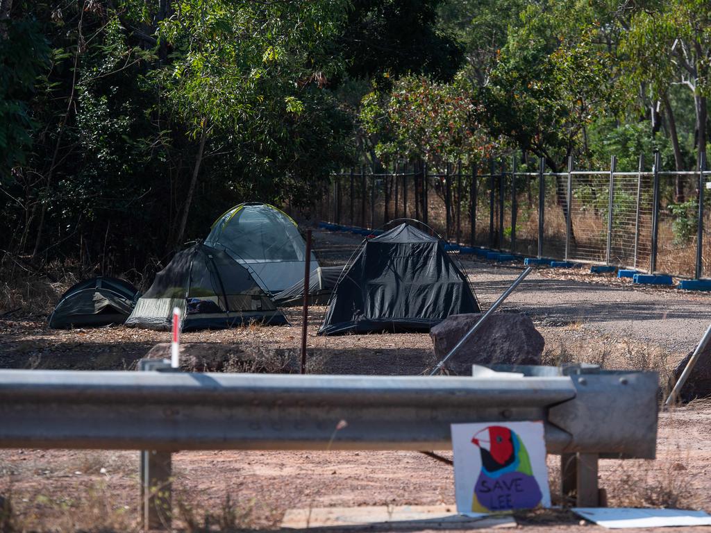 Protesters are picketing the Lee Point Defence Housing Australia Development as bulldozers move in on Stage 2 of the project. Picture: Pema Tamang Pakhrin