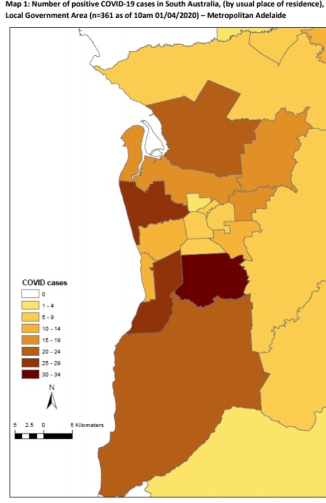 SA Health released this coronavirus heat map for the first time on April 1.