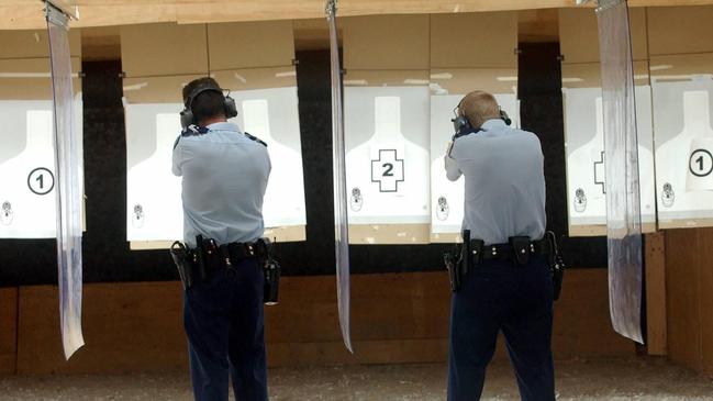 Police officers using the firing range in the early 2000s. Picture: Mark Brake