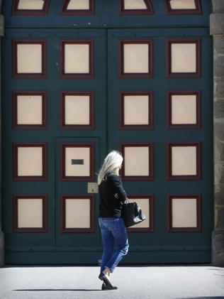 Roxy Jacenko outside the sally port entrance of the 19th century prison where her husband is incarcerated.