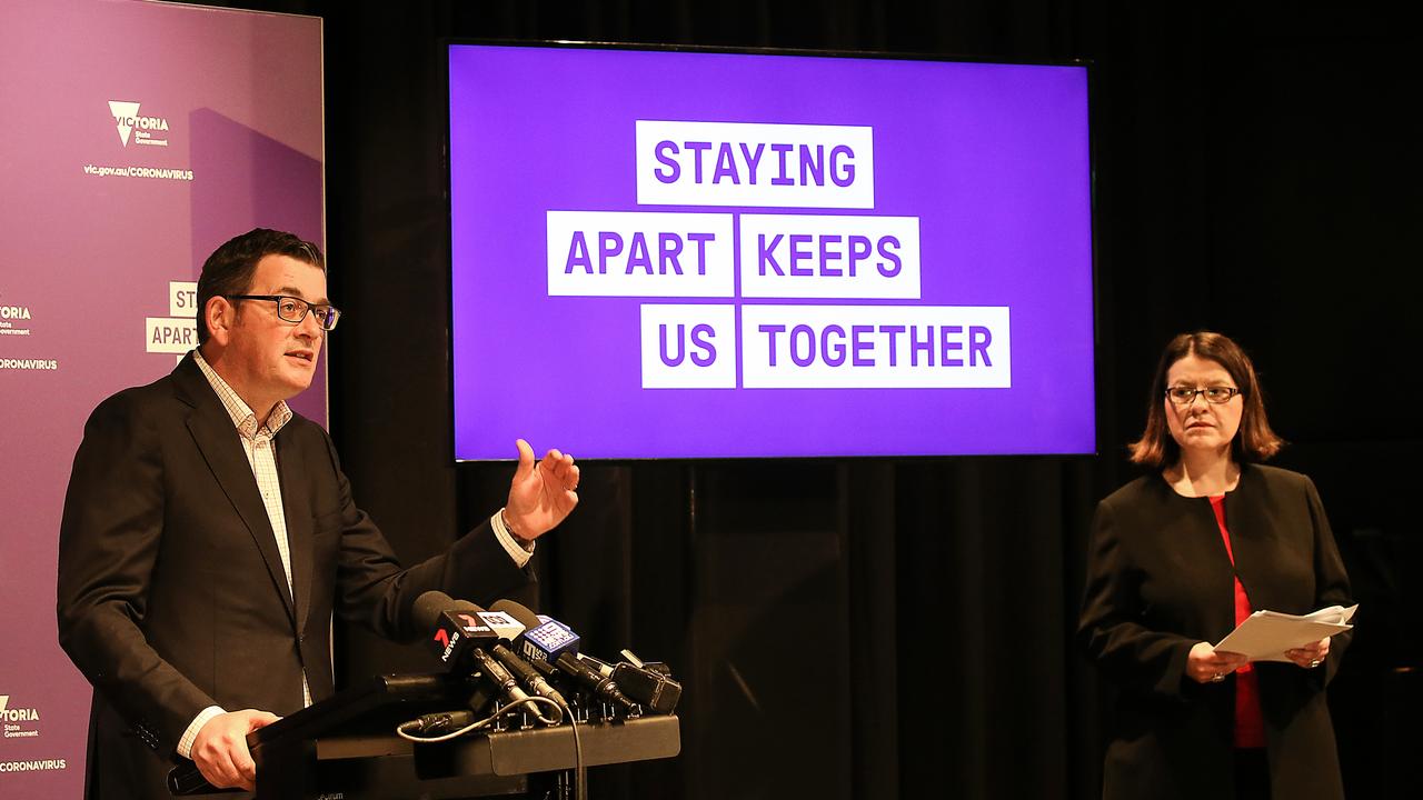 Victorian Premier Dan Andrews with Victorian Health Minister Jenny Mikakos, announces the lockdown of Metropolitan Melbourne and Mitchell Shire for six weeks due to a spike in the cases of the coronavirus. Picture: NCA NewsWire / Ian Currie