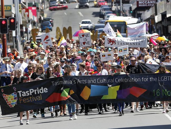 The Pride Parade from North Hobart to Parliament Lawns. in Hobart,