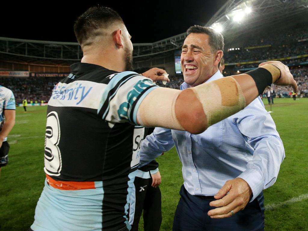 Bird and now-Dragons mentor Shane Flanagan won a premiership together at Cronulla. Picture: Colleen Petch