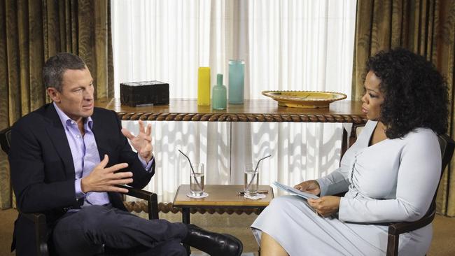 Armstrong told talk show host Oprah Winfrey “we wouldn’t be sitting here if I didn’t come back”, referring to his return to professional racing at the TDU in 2009. Picture: Courtesy of Harpo Studios, Inc., George Burns