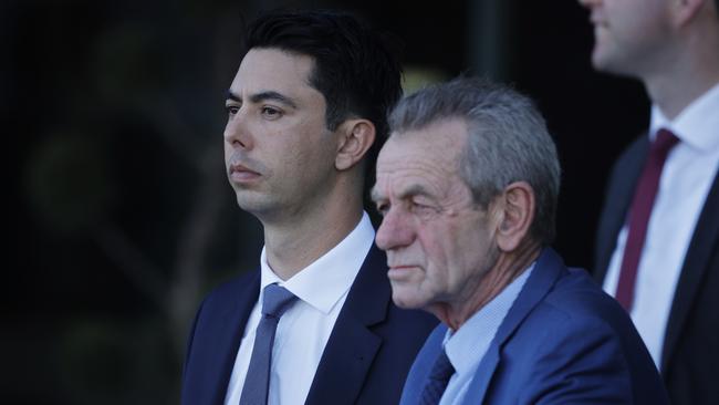 SYDNEY, AUSTRALIA - AUGUST 29: Training partners Sterling Alexiou and Gerald Ryan look on during Sydney Racing at Rosehill Gardens on August 29, 2020 in Sydney, Australia. (Photo by Mark Evans/Getty Images)