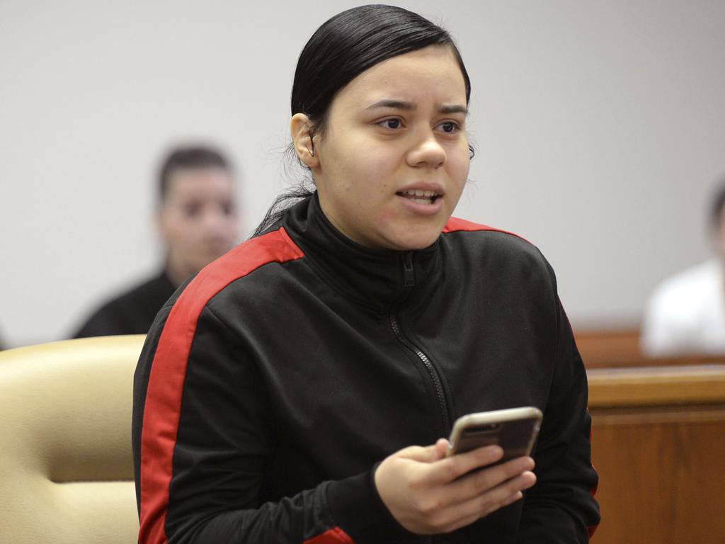Bianca Medina, sister of Amanda Ramirez, gives a statement during the sentencing of her sister in Camden County Superior Court. Picture: AP