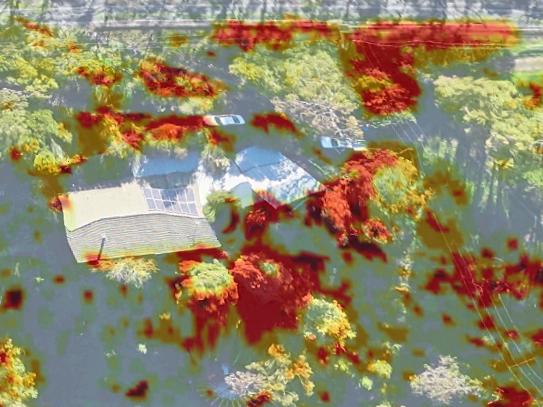 Aerometrex image showing fuel load density around buildings with legend