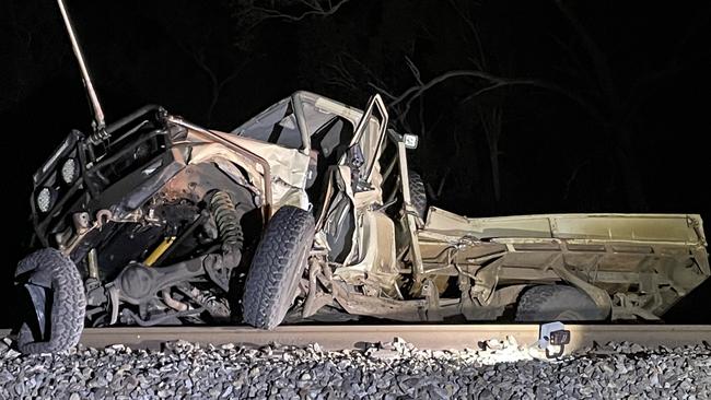 A man has died and another man is critically injured following a crash between a Toyota Landcruiser and an Aurizon coal train on Peter Delemothe Rd, west of Bowen, on July 11. Picture: Heidi Petith and Estelle Sanchez