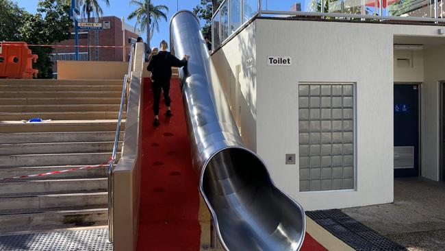 NEW LOOK: The giant slide has been installed outside Nambour Council Chambers.