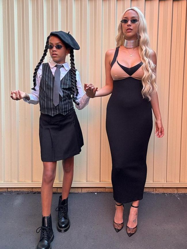 Kat Clark and daughter Deja dressed as Kim Kardashian and North West fro Halloween. Picture: Instagram/@katclark