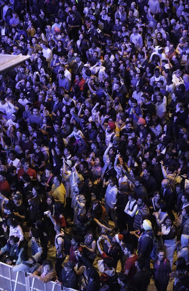 People celebrating into the the New Year 2020 at Federation Square. Picture: Tony Gough