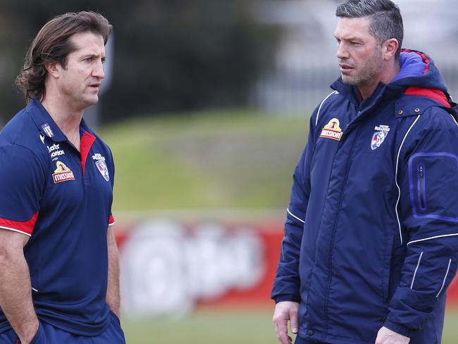 Western Bulldogs training at Whitten Oval.  Coach Luke Beveridge and assistant Rohan Smith. Pic: Michael Klein