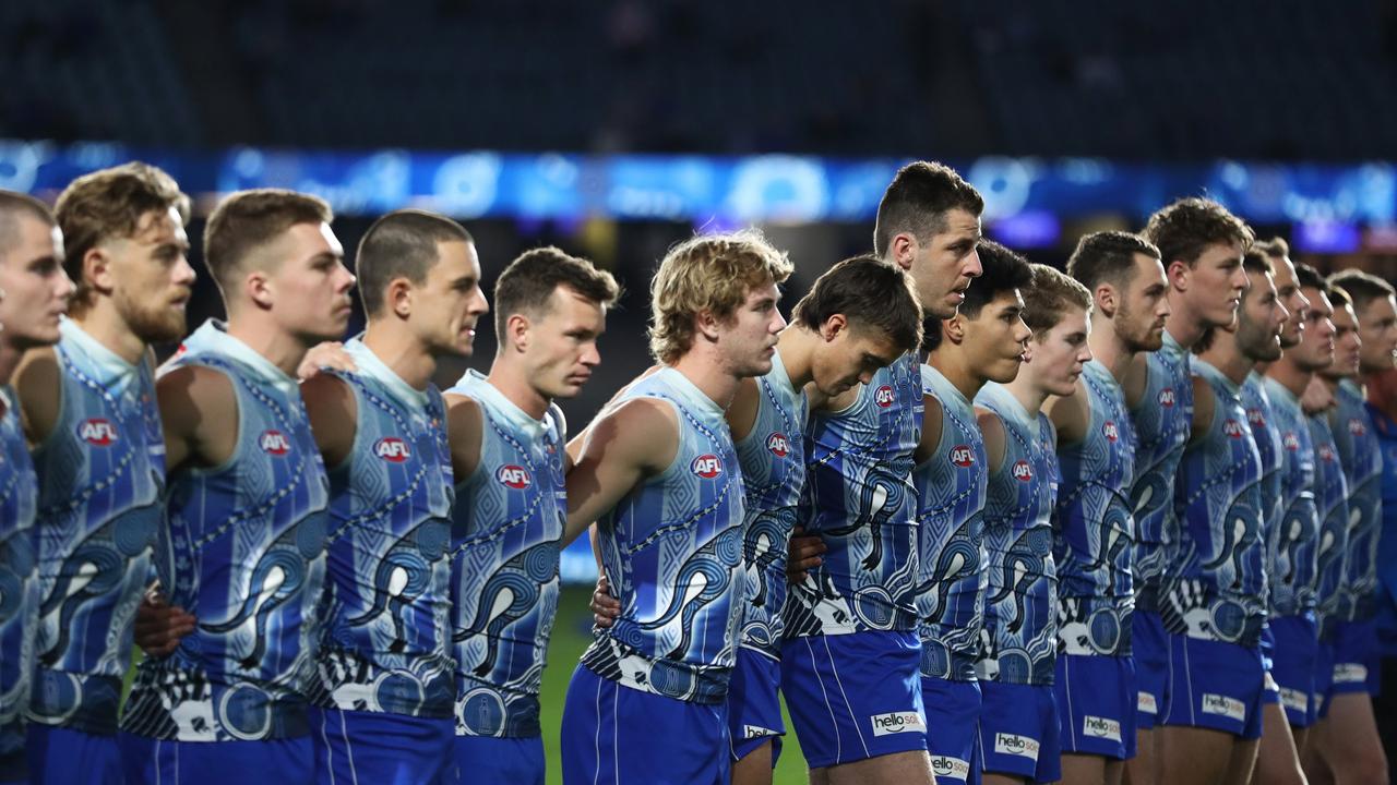 Kangaroos before their round 10 clash against the Demons. Photo by Mike Owen/AFL Photos/via Getty Images