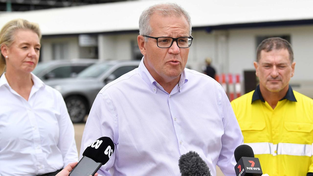 Prime Minster Scott Morrison visits Nolan Meats, Gympie, after devastating floods. Picture: Patrick Woods.