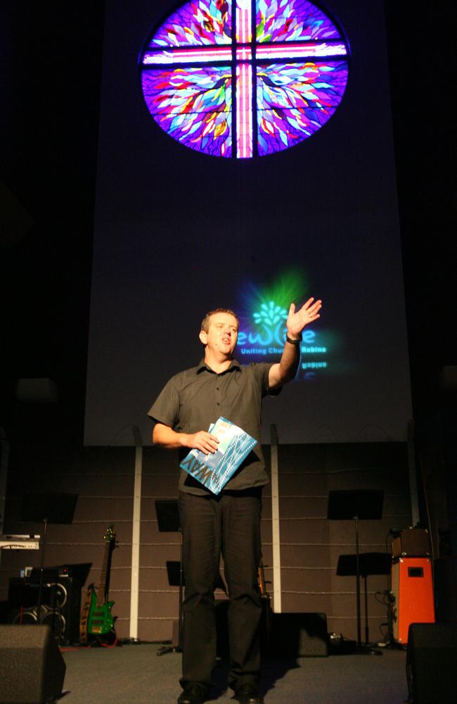 Reverend Stu Cameron leads mass at Newlife Uniting Church at Robina