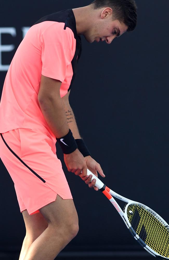 Thanasi Kokkinakis struggles with is his out-of-sorts body. Picture: AAP