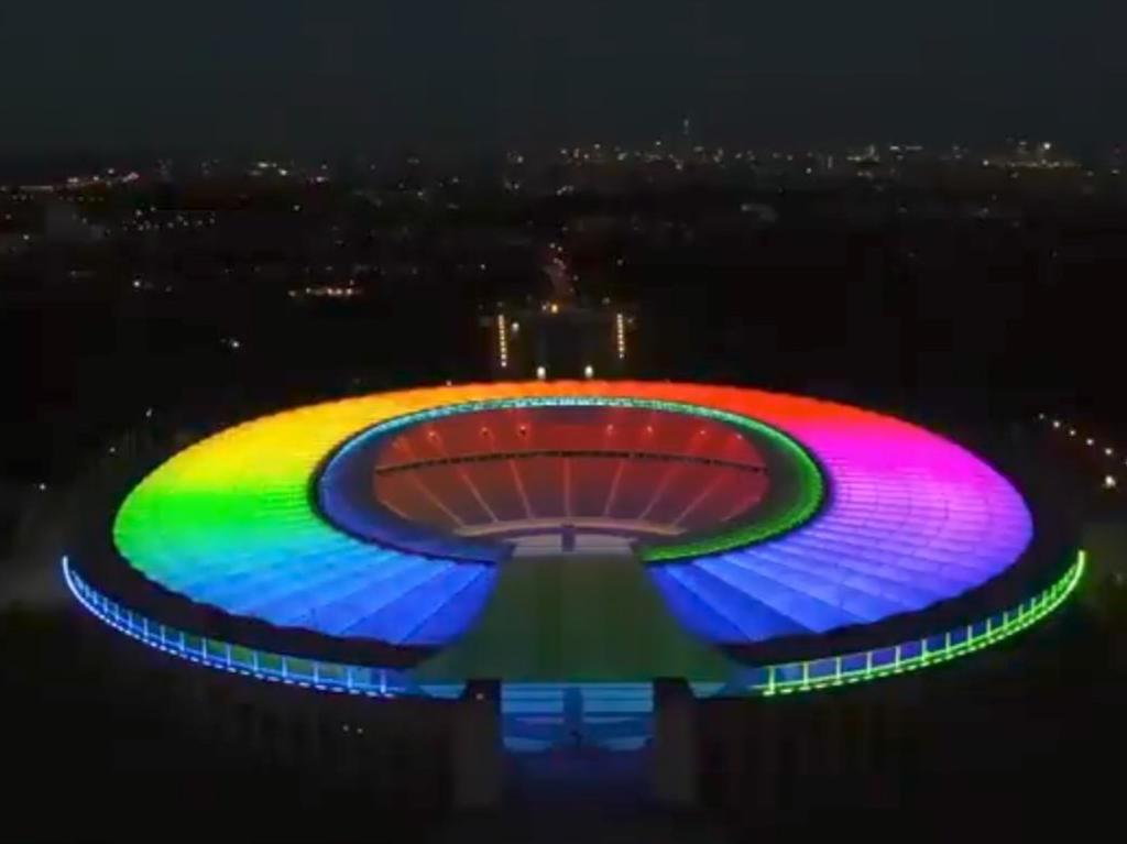 Bayern Munich light Allianz Arena in rainbow flag on Christopher Street Day  - Bavarian Football Works