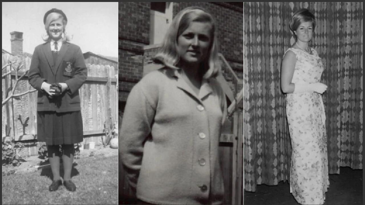 Left: Lyn in 1965 at age 17, pictured in her high school uniform. Centre: Lyn in 1966. Right: At the Sydney High School Ball in 1966. Picture: Simms family