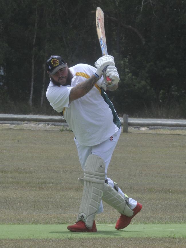 Iluka's Luke McLachlan steers one towards the boundary during an LCCA second grade cricket match.