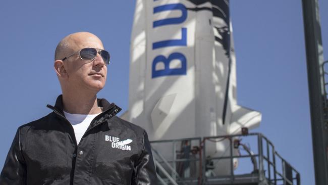 Amazon’s Jeff Bezos, founder of Blue Origin, at New Shepard’s West Texas launch facility before the rocket's maiden voyage. Picture: Blue Origin/AFP