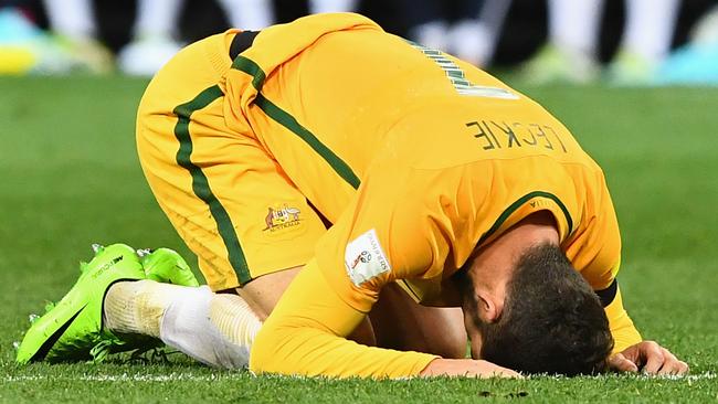 Mathew Leckie reacts after missing a shot on goal vs Thailand.