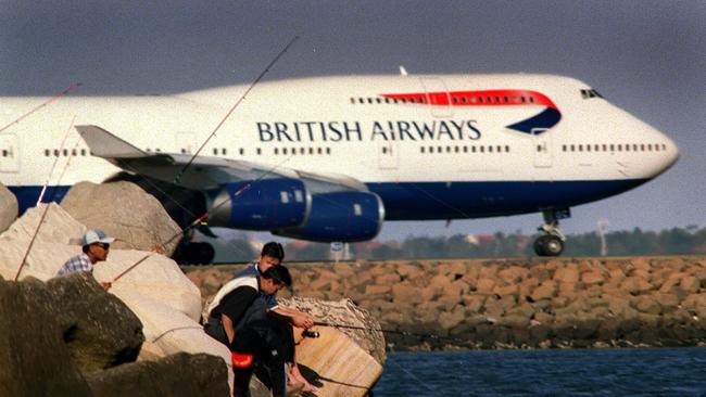 A British Airways jet with the waters of Botany Bay in the foreground.