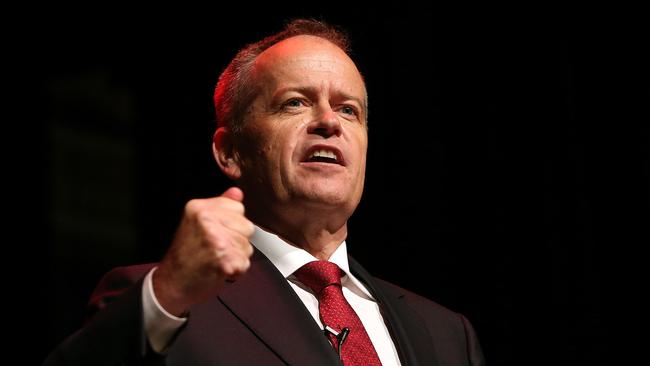 Opposition Leader Bill Shorten speaking to Labor Party supporters at a rally in Box Hill, Melbourne. Picture: Kym Smith