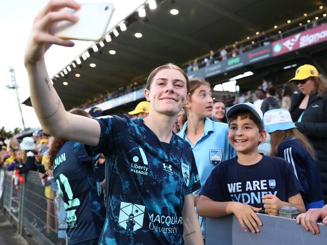 Cortnee Vine celebrates after the weekend’s A-League Women’s Semi Final against Central Coast. Picture: Jeremy Ng/Getty Images