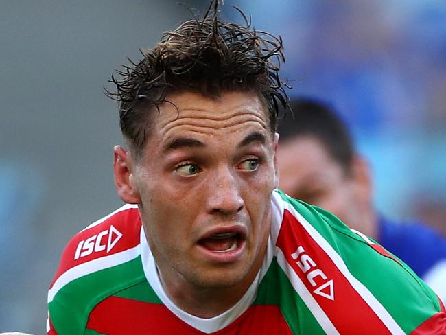 SYDNEY, AUSTRALIA - APRIL 19: Cameron Murray of the Rabbitohs is tackled during the NRL round six match between the Bulldogs and the South Sydney Rabbitohs at ANZ Stadium on April 19, 2019 in Sydney, Australia. (Photo by Cameron Spencer/Getty Images)