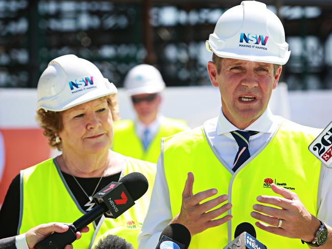 Mike Baird and Jillian Skinner making an announcement at the Northern Beaches Hospital. Picture: Adam Yip.