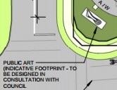 A close up of plans showing where the piece of public art acknowledging the history of the site on Brisbane St will be placed.