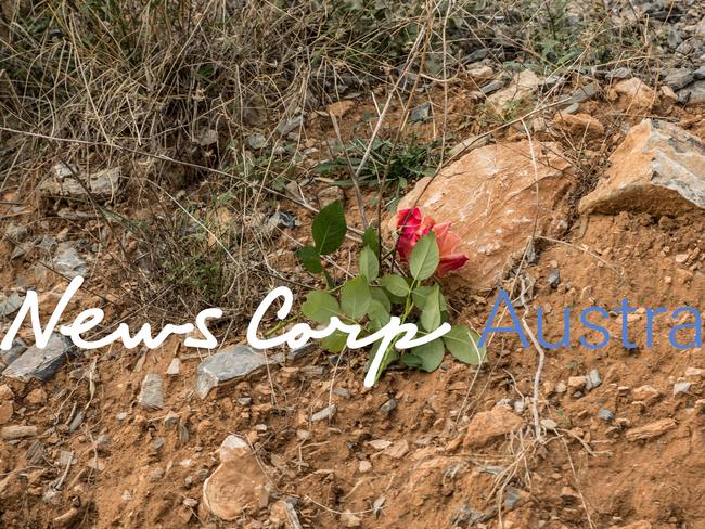 Roses left at the spot where John Macris where killed. Picture: Angelos Christofilopoulos