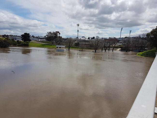 Flooding in the Barwon River around midday, Saturday October 15 around midday. Picture: Mark Wilson