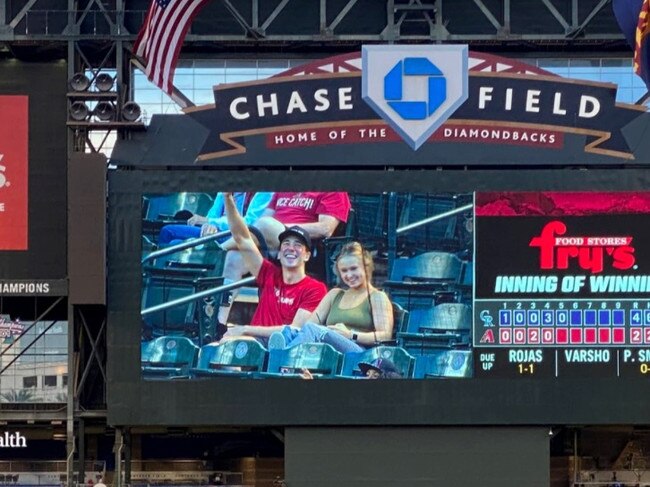 The poor couple were put on the big screen too. Photo: YouTube.