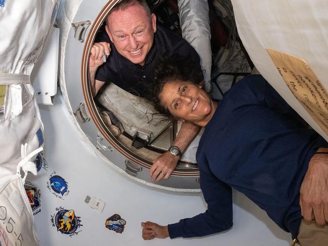 Astronauts Butch Wilmore and Suni Williams inside the vestibule between the forward port on the International Space Station’s Harmony module and Boeing's Starliner spacecraft. Picture: NASA / AFP