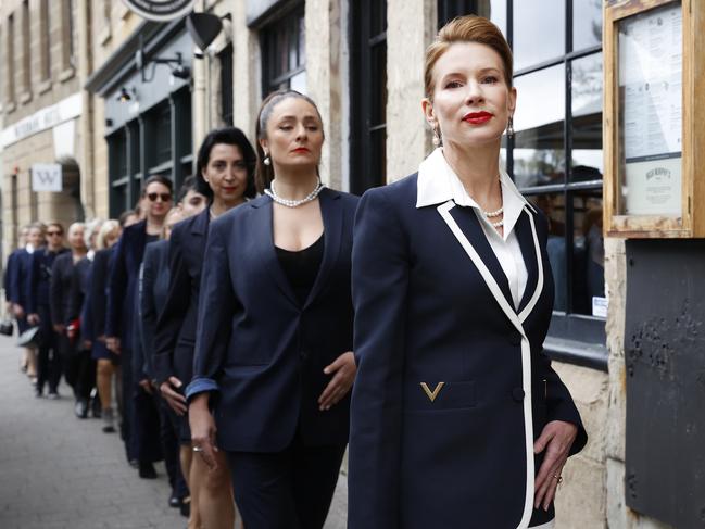 Kirsha Kaechele and ladies walking to the Supreme Court of Tasmania in Hobart for the first stage of their appea against the shut down of the ladies lounge at MONA.  Picture: Nikki Davis-Jones